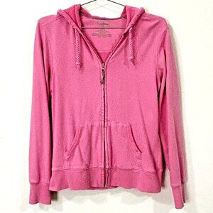 L.L. BEAN Bubblegum Pink Terrycloth Zip Up Hoodie Tie Hood Barbiecore Y2K Size S